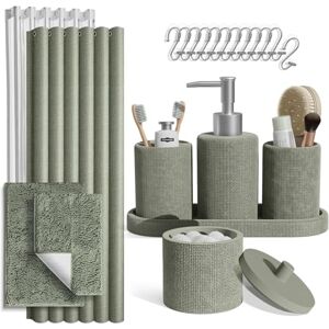 Clara Clark Sage Green Bathroom Set Bathroom Sets with Shower Curtain and Rugs, 21PC Bathroom Accessory Set, Shower Curtain Set with Soap Dispenser & Toothbrush Holder Clara Clark Sage Green Bathroom Set Bathroom Sets with Shower Curtain and Rugs, 21PC Bathroom Accessory Set, Shower Curtain Set with Soap Dispenser & Toothbrush Holder