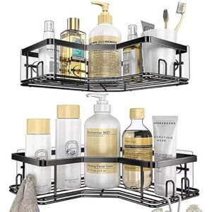 ASelected 2 Pack Corner Adhesive Shower Caddy, with Toothpaste Holder and 8 Hooks, Rustproof Stainless Steel Bathroom Organizer with 4 Moveable Hooks, No Drilling Wall Mounted Rack,Black ASelected 2 Pack Corner Adhesive Shower Caddy, with Toothpaste Holder and 8 Hooks, Rustproof Stainless Steel Bathroom Organizer with 4 Moveable Hooks, No Drilling Wall Mounted Rack,Black