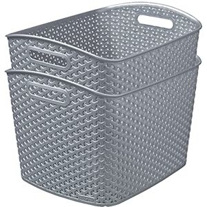 CURVER My Style Rattan Effect Set of 2 Kitchen, Living room, Bathroom, Bedroom, Utility X-Large Rectangular Storage Baskets 28 Litres Light Grey CURVER My Style Rattan Effect Set of 2 Kitchen, Living room, Bathroom, Bedroom, Utility X-Large Rectangular Storage Baskets 28 Litres Light Grey