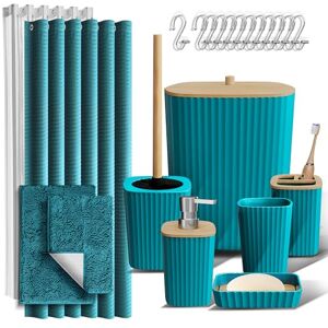 Clara Clark Bathroom Accessories Set Bathroom Accessory Set with Shower Curtain Set, Toilet Brush, Trash Can & Soap Dispenser & Rugs (Teal, Complete Set + Bath Rugs) Clara Clark Bathroom Accessories Set Bathroom Accessory Set with Shower Curtain Set, Toilet Brush, Trash Can & Soap Dispenser & Rugs (Teal, Complete Set + Bath Rugs)