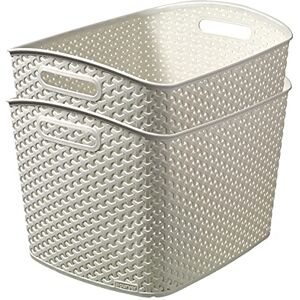 CURVER My Style Rattan Effect Set of 2 Kitchen, Living room, Bathroom, Bedroom, Utility X-Large Rectangular Storage Baskets 28 Litres Off White CURVER My Style Rattan Effect Set of 2 Kitchen, Living room, Bathroom, Bedroom, Utility X-Large Rectangular Storage Baskets 28 Litres Off White