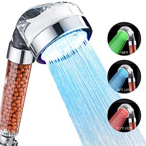 Cobbe Ionic Handheld Shower Heads, 3 Color Modes Showerhead with Temperature Changed, LED High Pressure Showerheads with Replaceable Filtration for Hard or Soft Water Cobbe Ionic Handheld Shower Heads, 3 Color Modes Showerhead with Temperature Changed, LED High Pressure Showerheads with Replaceable Filtration for Hard or Soft Water