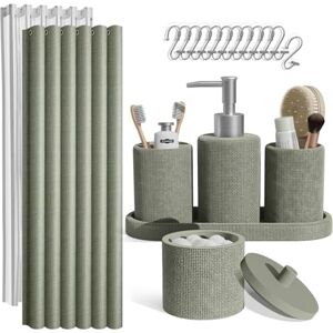 Clara Clark Sage Green Bathroom Set Bathroom Accessories Set, 19PC Bathroom Accessory Set, Bathroom Sets with Shower Curtain Set, Soap Dispenser & Toothbrush Holder Clara Clark Sage Green Bathroom Set Bathroom Accessories Set, 19PC Bathroom Accessory Set, Bathroom Sets with Shower Curtain Set, Soap Dispenser & Toothbrush Holder