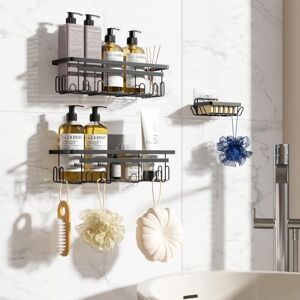 Vinabo Shower Caddy, Bathroom Shelf Organiser No Drilling with Soap Dish, 3PCS, Rust-Proof Bathroom Accessory, Shower Storage with Hooks, Essentials for Kitchen (Black) Vinabo Shower Caddy, Bathroom Shelf Organiser No Drilling with Soap Dish, 3PCS, Rust-Proof Bathroom Accessory, Shower Storage with Hooks, Essentials for Kitchen (Black)