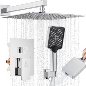 JQBQS Shower System Modern Rain 12 inches Brass Shower Faucet Set with Valve and Diverter Shower Mixer with Handheld High Pressure Square Rainfall Shower Rough-in Valve (12‘’, Chrome Polished) JQBQS Shower System Modern Rain 12 inches Brass Shower Faucet Set with Valve and Diverter Shower Mixer with Handheld High Pressure Square Rainfall Shower Rough-in Valve (12‘’, Chrome Polished)