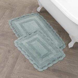 Laura Ashley Crochet Cotton 17x24/21x34 in. 2-Piece Bath Rug Set, Aqua Laura Ashley Crochet Cotton 17x24/21x34 in. 2-Piece Bath Rug Set, Aqua