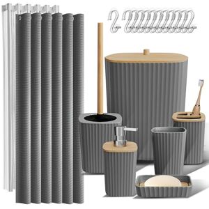Clara Clark Bathroom Accessories Set Bathroom Accessory Set with Shower Curtain Set, Toilet Brush, Trash Can & Soap Dispenser (Grey, Complete Set) Clara Clark Bathroom Accessories Set Bathroom Accessory Set with Shower Curtain Set, Toilet Brush, Trash Can & Soap Dispenser (Grey, Complete Set)
