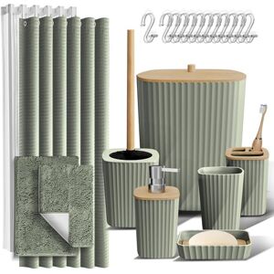 Clara Clark Bathroom Accessories Set Bathroom Accessory Set with Shower Curtain Set, Toilet Brush, Trash Can & Soap Dispenser & Rugs (Sage Green, Complete Set + Bath Rugs) Clara Clark Bathroom Accessories Set Bathroom Accessory Set with Shower Curtain Set, Toilet Brush, Trash Can & Soap Dispenser & Rugs (Sage Green, Complete Set + Bath Rugs)