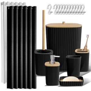 Clara Clark Bathroom Accessories Set Bathroom Accessory Set with Shower Curtain Set, Toilet Brush, Trash Can & Soap Dispenser (Black, Complete Set) Clara Clark Bathroom Accessories Set Bathroom Accessory Set with Shower Curtain Set, Toilet Brush, Trash Can & Soap Dispenser (Black, Complete Set)