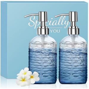 HIYAA Glass Soap, Versatile 14 Oz Dripless Pump Bottle, Refillable Liquid Hand Jar Dispenser for Bathroom, Countertop, Kitchen, Laundry Room (Pinstripe, 2 Pack) HIYAA Glass Soap, Versatile 14 Oz Dripless Pump Bottle, Refillable Liquid Hand Jar Dispenser for Bathroom, Countertop, Kitchen, Laundry Room (Pinstripe, 2 Pack)