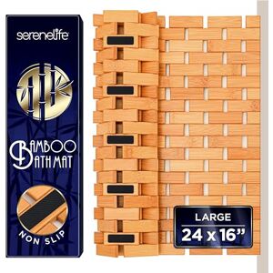 SereneLife Bamboo Bath and Shower Mat, Non-Slip Floor Mat with Extra Grips, Slatted Design, Natural Finish for Bathroom, Spa, Sauna Rollable and Easy to Clean SereneLife Bamboo Bath and Shower Mat, Non-Slip Floor Mat with Extra Grips, Slatted Design, Natural Finish for Bathroom, Spa, Sauna Rollable and Easy to Clean