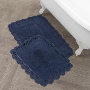 Laura Ashley Crochet Cotton 17x24/21x34 in. 2-Piece Bath Rug Set, Indigo Laura Ashley Crochet Cotton 17x24/21x34 in. 2-Piece Bath Rug Set, Indigo