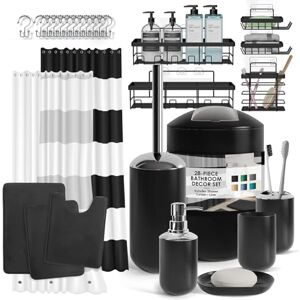 Clara Clark Bathroom Set 28PC Bathroom Set with Adhesive Corner Shower Caddy Hanging, Bathroom Sets with Shower Curtain and Rugs, Black Shower Curtain Set with Bathroom Trash Can Clara Clark Bathroom Set 28PC Bathroom Set with Adhesive Corner Shower Caddy Hanging, Bathroom Sets with Shower Curtain and Rugs, Black Shower Curtain Set with Bathroom Trash Can