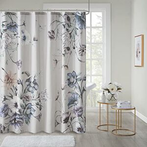 Madison Park Cassandra Cotton Percale Bathroom Shower, Printed Floral Design Modern Shabby Chic Privacy Bath Fabric Curtains, 72"x72", Blue Madison Park Cassandra Cotton Percale Bathroom Shower, Printed Floral Design Modern Shabby Chic Privacy Bath Fabric Curtains, 72"x72", Blue