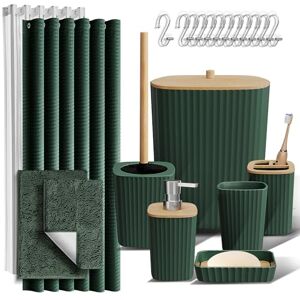Clara Clark Bathroom Accessories Set Bathroom Accessory Set with Shower Curtain Set, Toilet Brush, Trash Can & Soap Dispenser & Rugs (Hunter Green, Complete Set + Bath Rugs) Clara Clark Bathroom Accessories Set Bathroom Accessory Set with Shower Curtain Set, Toilet Brush, Trash Can & Soap Dispenser & Rugs (Hunter Green, Complete Set + Bath Rugs)