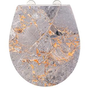 WENKO Grey Marble toilet seat, made of antibacterial Duroplast, toilet lid with automatic soft-closing mechanism & Fix-Clip stainless steel hygienic fastening, lid with relief surface, 38 x 44.5 cm WENKO Grey Marble toilet seat, made of antibacterial Duroplast, toilet lid with automatic soft-closing mechanism & Fix-Clip stainless steel hygienic fastening, lid with relief surface, 38 x 44.5 cm
