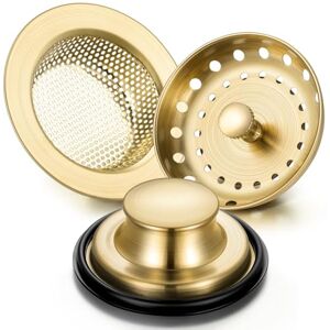 Mudder 3 Pcs Kitchen Sink Drain Strainer and Stopper Stainless Steel Garbage Disposal Plug with Handle Universal Anti-Clogging Kitchen Sink Filter Sieve Basket Strainer(Brushed Gold) Mudder 3 Pcs Kitchen Sink Drain Strainer and Stopper Stainless Steel Garbage Disposal Plug with Handle Universal Anti-Clogging Kitchen Sink Filter Sieve Basket Strainer(Brushed Gold)
