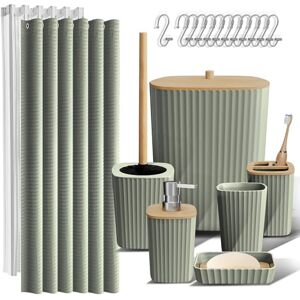 Clara Clark Bathroom Accessories Set Bathroom Accessory Set with Shower Curtain Set, Toilet Brush, Trash Can & Soap Dispenser (Sage Green, Complete Set) Clara Clark Bathroom Accessories Set Bathroom Accessory Set with Shower Curtain Set, Toilet Brush, Trash Can & Soap Dispenser (Sage Green, Complete Set)