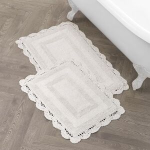 Laura Ashley Crochet Cotton 17x24/21x34 in. 2-Piece Bath Rug Set, Ivory Laura Ashley Crochet Cotton 17x24/21x34 in. 2-Piece Bath Rug Set, Ivory
