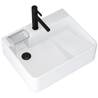 MIXXON Vessel Sink with Faucet Combo, Clean Nutra Bathroom Vessel Sinks, Above Counter Porcelain Small Sink with Ceramic Washboard, Soap Storage Rack, Vanity Sink,S MIXXON Vessel Sink with Faucet Combo, Clean Nutra Bathroom Vessel Sinks, Above Counter Porcelain Small Sink with Ceramic Washboard, Soap Storage Rack, Vanity Sink,S