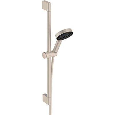 Hansgrohe Pulsify S 12-inch 1-Spray Handshower with Slide Bar and Hose PowderRain, IntenseRain, Pulsating Massage in Brushed Nickel, 24162821 Hansgrohe Pulsify S 12-inch 1-Spray Handshower with Slide Bar and Hose PowderRain, IntenseRain, Pulsating Massage in Brushed Nickel, 24162821