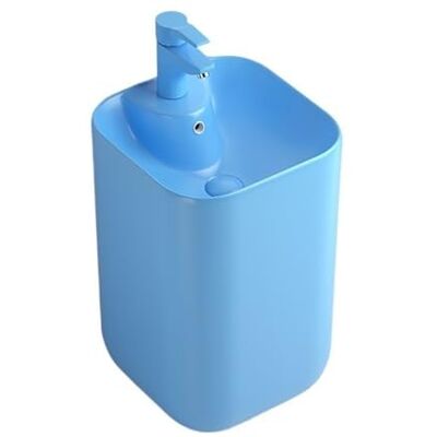 Kx9Lb8d Freestanding Wash Basin Colorful Pedestal Sink, Ceramic Basin with Overflow(Blue) Kx9Lb8d Freestanding Wash Basin Colorful Pedestal Sink, Ceramic Basin with Overflow(Blue)
