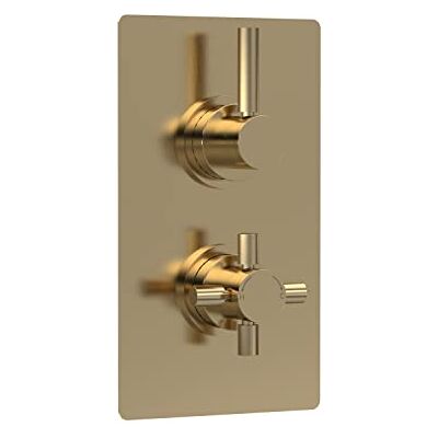 Hudson Reed A8007 Tec Lever Modern Bathroom Lever Twin Thermostatic Concealed Shower Valve with Diverter 2 Outlet, 215mm, Brushed Brass Hudson Reed A8007 Tec Lever Modern Bathroom Lever Twin Thermostatic Concealed Shower Valve with Diverter 2 Outlet, 215mm, Brushed Brass