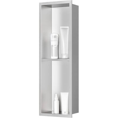 sunrik Shower Niche, Embedded Stainless Steel Shower Niche With Shelf 20x60x10 Cm, Nickel Color sunrik Shower Niche, Embedded Stainless Steel Shower Niche With Shelf 20x60x10 Cm, Nickel Color