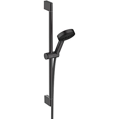 Hansgrohe Pulsify S 12-inch 1-Spray Handshower with Slide Bar and Hose PowderRain, IntenseRain, Pulsating Massage in Matte Black, 24161671 Hansgrohe Pulsify S 12-inch 1-Spray Handshower with Slide Bar and Hose PowderRain, IntenseRain, Pulsating Massage in Matte Black, 24161671