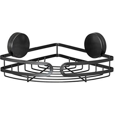 WENKO Static-Loc® Plus Corner Shelf Pavia Black Bathroom Shelf No Drilling Required Secure Hold Thanks to Static Adhesion On Smooth Airtight Surfaces 27 x 9.8 x 20 cm Steel WENKO Static-Loc® Plus Corner Shelf Pavia Black Bathroom Shelf No Drilling Required Secure Hold Thanks to Static Adhesion On Smooth Airtight Surfaces 27 x 9.8 x 20 cm Steel