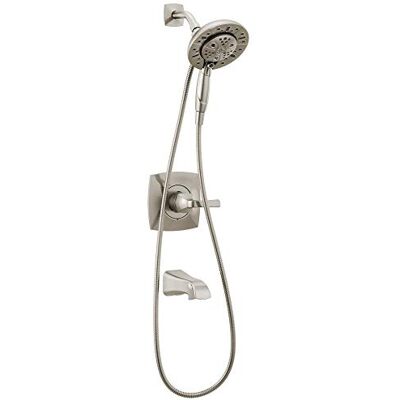DELTA Faucet Vesna 14 Series Single-Handle Shower Trim Kit with 5-Spray H2Okinetic In2ition Dual Hand Held Shower Head with Hose, SpotShield Brushed Nickel 144789-SP-I (Valve Included) DELTA Faucet Vesna 14 Series Single-Handle Shower Trim Kit with 5-Spray H2Okinetic In2ition Dual Hand Held Shower Head with Hose, SpotShield Brushed Nickel 144789-SP-I (Valve Included)