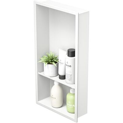 Bernkot Stainless Steel Shower Niche White 24" X 12" No Tile Needed Wall Niche Double Shelves Recessed Shower Shelf for Bathroom Bernkot Stainless Steel Shower Niche White 24" X 12" No Tile Needed Wall Niche Double Shelves Recessed Shower Shelf for Bathroom
