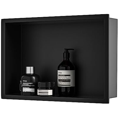 Bernkot Stainless Steel Shower Niche 18" X 12" Matte Black No Tile Needed Niche Shower for Bathroom Storage Recessed Wall Shelf Over Mount Installation Bernkot Stainless Steel Shower Niche 18" X 12" Matte Black No Tile Needed Niche Shower for Bathroom Storage Recessed Wall Shelf Over Mount Installation