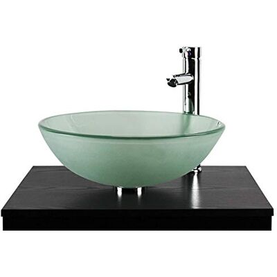 BELOFAY Home Supplies – Modern Tempered Frosted Glass Round Vessel Sink Bowl Bathroom, Cloakroom Countertop Basin Sink with Tap, Pop up Waste, Chrome Bottle Trap BELOFAY Home Supplies – Modern Tempered Frosted Glass Round Vessel Sink Bowl Bathroom, Cloakroom Countertop Basin Sink with Tap, Pop up Waste, Chrome Bottle Trap