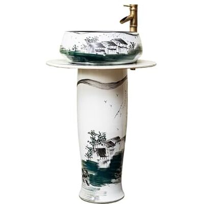 Rv2sGf3kH Bathroom Pedestal Sink Pedestal Sink Floor-Standing Washbasin with Faucet and Drain Kit Rv2sGf3kH Bathroom Pedestal Sink Pedestal Sink Floor-Standing Washbasin with Faucet and Drain Kit
