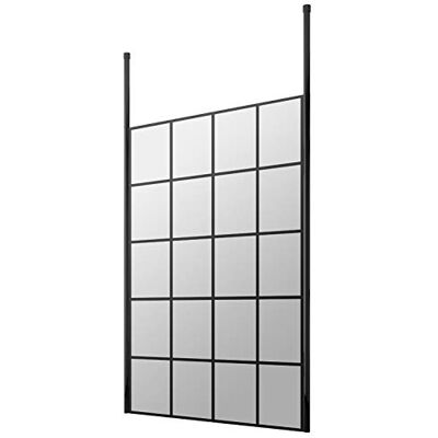 Hudson Reed BFCP11 Modern Bathroom Black Framed Free Standing Wetroom Screen with 2 Ceiling Posts, 1100mm, Hudson Reed BFCP11 Modern Bathroom Black Framed Free Standing Wetroom Screen with 2 Ceiling Posts, 1100mm,