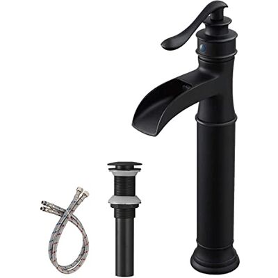 BWE Bathroom Vessel Sink Faucet Waterfall Matte Black Single-Handle One Hole Lavatory Faucet Mixer Tap Deck Mounted BWE Bathroom Vessel Sink Faucet Waterfall Matte Black Single-Handle One Hole Lavatory Faucet Mixer Tap Deck Mounted
