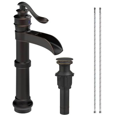 Homevacious Oil Rubbed Bronze Waterfall Vessel Sink Tall Black Single Handle Bath Basin Farmhouse with Pop Up Drain Assembly Lavatory One Hole Mixer Tap Without Overflow Homevacious Oil Rubbed Bronze Waterfall Vessel Sink Tall Black Single Handle Bath Basin Farmhouse with Pop Up Drain Assembly Lavatory One Hole Mixer Tap Without Overflow