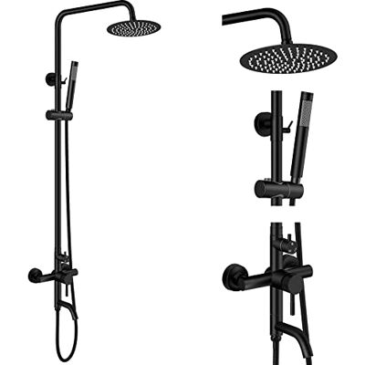 Aolemi Outdoor Shower Systems Matte Black SUS304 Triple Function Wall Mounted Stainless Steel Shower Taps System Set with Hand Spray, 8 inch Rain Shower Head Shower Set Aolemi Outdoor Shower Systems Matte Black SUS304 Triple Function Wall Mounted Stainless Steel Shower Taps System Set with Hand Spray, 8 inch Rain Shower Head Shower Set
