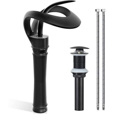 AUU Matte Black Vessel Sink Faucet, Modern Single Handle Bathroom Faucet Tall Bowl Basin Faucet Single Hole with Pop up Drain Assembly Supply Line AUU Matte Black Vessel Sink Faucet, Modern Single Handle Bathroom Faucet Tall Bowl Basin Faucet Single Hole with Pop up Drain Assembly Supply Line