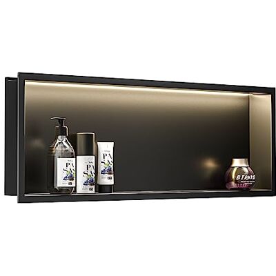 Bernkot Stainless Steel Shower Niche 12" X 36" Matte Black with Led Light No Tile Needed Recessed Shower Shelf for Bathroom Over Mount Installation Bernkot Stainless Steel Shower Niche 12" X 36" Matte Black with Led Light No Tile Needed Recessed Shower Shelf for Bathroom Over Mount Installation