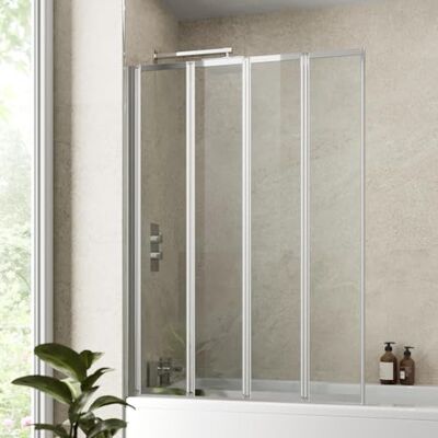 Luxura ® 4 Panel 1000 x 1400mm Chrome Framed Over Bath Shower Screen for Bathroom 4mm Clear Toughened Safety Glass Panel 180° Pivot Folding Hinged Splash Guard Panels & Screens for Baths Reversible Luxura ® 4 Panel 1000 x 1400mm Chrome Framed Over Bath Shower Screen for Bathroom 4mm Clear Toughened Safety Glass Panel 180° Pivot Folding Hinged Splash Guard Panels & Screens for Baths Reversible