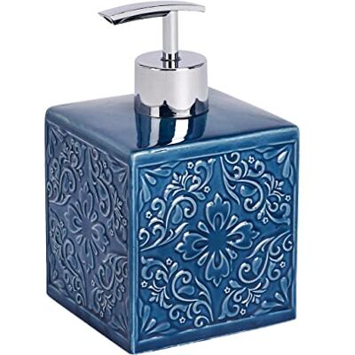 WENKO 22653100 Soap dispenser Cordoba Blue dispenser for liquid soap Capacity: 0.5 l, Ceramic, 8.5 x 13 x 8.5 cm, Blue WENKO 22653100 Soap dispenser Cordoba Blue dispenser for liquid soap Capacity: 0.5 l, Ceramic, 8.5 x 13 x 8.5 cm, Blue