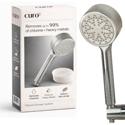 curo skin Chrome Filtered Shower Head Filters Chlorine, Heavy Metals & Impurities Found in Water Improves Quality of Skin & Hair High Pressure Quick & Easy to Install (Chrome) curo skin Chrome Filtered Shower Head Filters Chlorine, Heavy Metals & Impurities Found in Water Improves Quality of Skin & Hair High Pressure Quick & Easy to Install (Chrome)