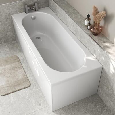 BAYSTONE 1600 x 700mm Single Ended Straight Bath White Gloss Soaking Bathtub, Acrylic Baths for Bathrooms, Straight Curved, Adjustable Feet, No Panel BAYSTONE 1600 x 700mm Single Ended Straight Bath White Gloss Soaking Bathtub, Acrylic Baths for Bathrooms, Straight Curved, Adjustable Feet, No Panel