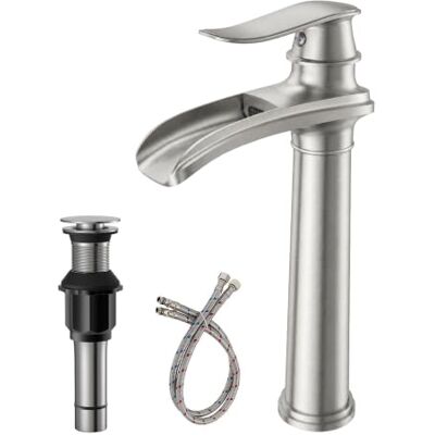 BWE Brushed Nickel Bathroom Vessel Sink Waterfall Spout Commercial Single Handle Single Handle Single Hole BWE Brushed Nickel Bathroom Vessel Sink Waterfall Spout Commercial Single Handle Single Handle Single Hole