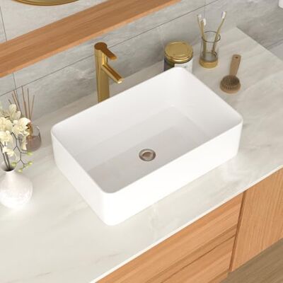 GHOMEG White Bathroom Vessel Sink Ceramic Vanity Art Basin Above Counter 21"x14" Rectangular Bathroom Sink Porcelain Vessel Vanity Sink GHOMEG White Bathroom Vessel Sink Ceramic Vanity Art Basin Above Counter 21"x14" Rectangular Bathroom Sink Porcelain Vessel Vanity Sink