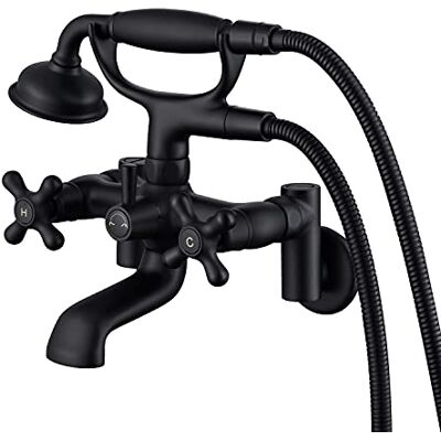 Hanallx Clawfoot Tub Faucet Wall Mount Tub Filler Black Vintage Bathtub Faucets Brass with Telephone Shaped Handheld Shower Hanallx Clawfoot Tub Faucet Wall Mount Tub Filler Black Vintage Bathtub Faucets Brass with Telephone Shaped Handheld Shower