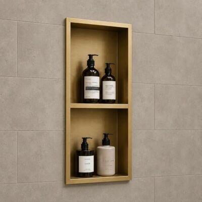 Corso Bathrooms Brushed Brass Niche with Shelf 304 Stainless Steel Recess Shower Niche 300 x 600mm Waterproof Modern Space Saving Shower Storage, Suitable for Wetroom Corso Bathrooms Brushed Brass Niche with Shelf 304 Stainless Steel Recess Shower Niche 300 x 600mm Waterproof Modern Space Saving Shower Storage, Suitable for Wetroom