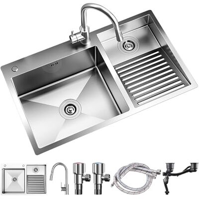 KSYGINXD Stainless Steel Kitchen and Laundry Room Sink with Washboard Double Bowl Large Capacity Sink Heavy-Duty Utility Sink for Kitchen, Laundry Room, Bathroom, Farmhouse(70x48x22cm) KSYGINXD Stainless Steel Kitchen and Laundry Room Sink with Washboard Double Bowl Large Capacity Sink Heavy-Duty Utility Sink for Kitchen, Laundry Room, Bathroom, Farmhouse(70x48x22cm)